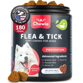 Dog Flea And Tick Treatment Chews FleaTick Prevention For Dogs Chewables Natural Dog Flea & Tick Control Soft Treats Immune Support Supplement CANNOT