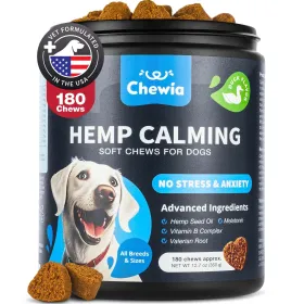 Hemp Calming Chews For Dogs Anxiety Dog Calming Treats With Melatonin Valerian Root Chamomile Extract & Vitamin B Complex Canine Chews For Vet Visits