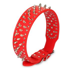 Dog Leather Collar Spiked Studded Pet Dog Collar Adjustable Neck Pitbull Mastiff Collar (Option: Red_L)