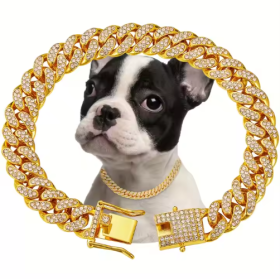 US LOCAL STOCK Hiphoppet Beautiful Hot Sale Luxury Alloy Dog Chain Sparkling Diamond Secure Metal Chain Choker For Dogs And Cats (Option: Gold-M)
