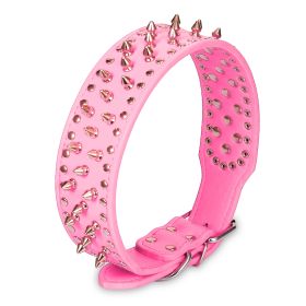 Dog Leather Collar Spiked Studded Pet Dog Collar Adjustable Neck Pitbull Mastiff Collar (Option: Pink_XL)