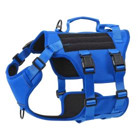 Heat-resistant Durable Nylon Tactical Service Dog Harness, Adjustable No-pull Reflective Vest With Dual Handles For Large Dogs (Option: Blue-XL)