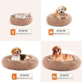 24 Inch Anti-Slip Round Fluffy Plush Faux Fur Cat Bed, Fits Up To 25 Lbs Pets (Option: Brown xl)