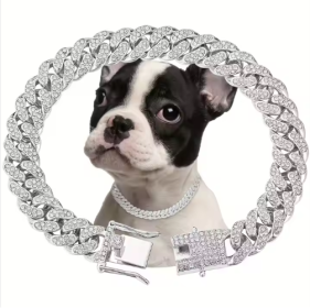 US LOCAL STOCK Hiphoppet Beautiful Hot Sale Luxury Alloy Dog Chain Sparkling Diamond Secure Metal Chain Choker For Dogs And Cats (Option: Silver-3XL)