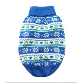 Combed Cotton Snowflake and Hearts Dog Sweater (Color: Blue, size: 2X-Large)