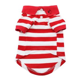 Striped Dog Polo (Color: Flame Scarlet Red and White, size: 2X-Large)